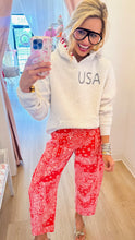 Red Bandana Print Barrel Jeans