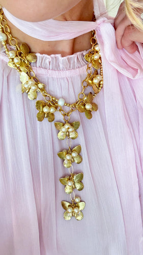 Gold Butterfly Pearl Statement Necklace