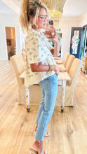 Ivory and Blue Floral Eyelet Detail Blouse