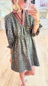 Chocolate Leopard Print Puff Sleeve Mini Dress
