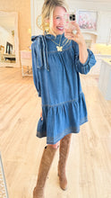Dark Denim Bow 3/4 Sleeve Dress