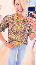 Gold Metallic Leopard Puff Sleeve Top
