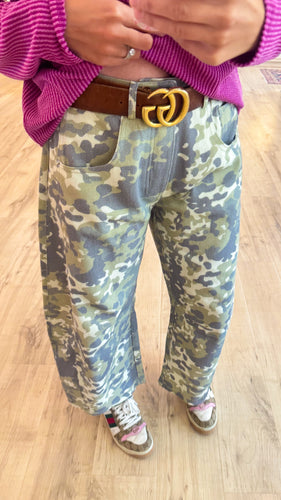 Sage Camo Barrel Jeans