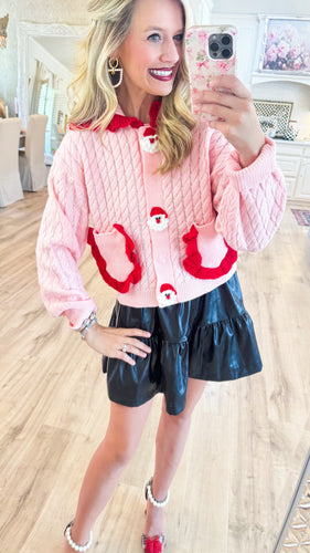 Pink and Red Santa Knit Cardigan