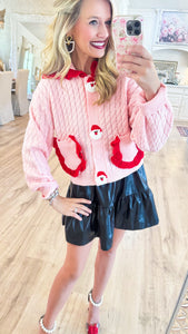 Pink and Red Santa Knit Cardigan