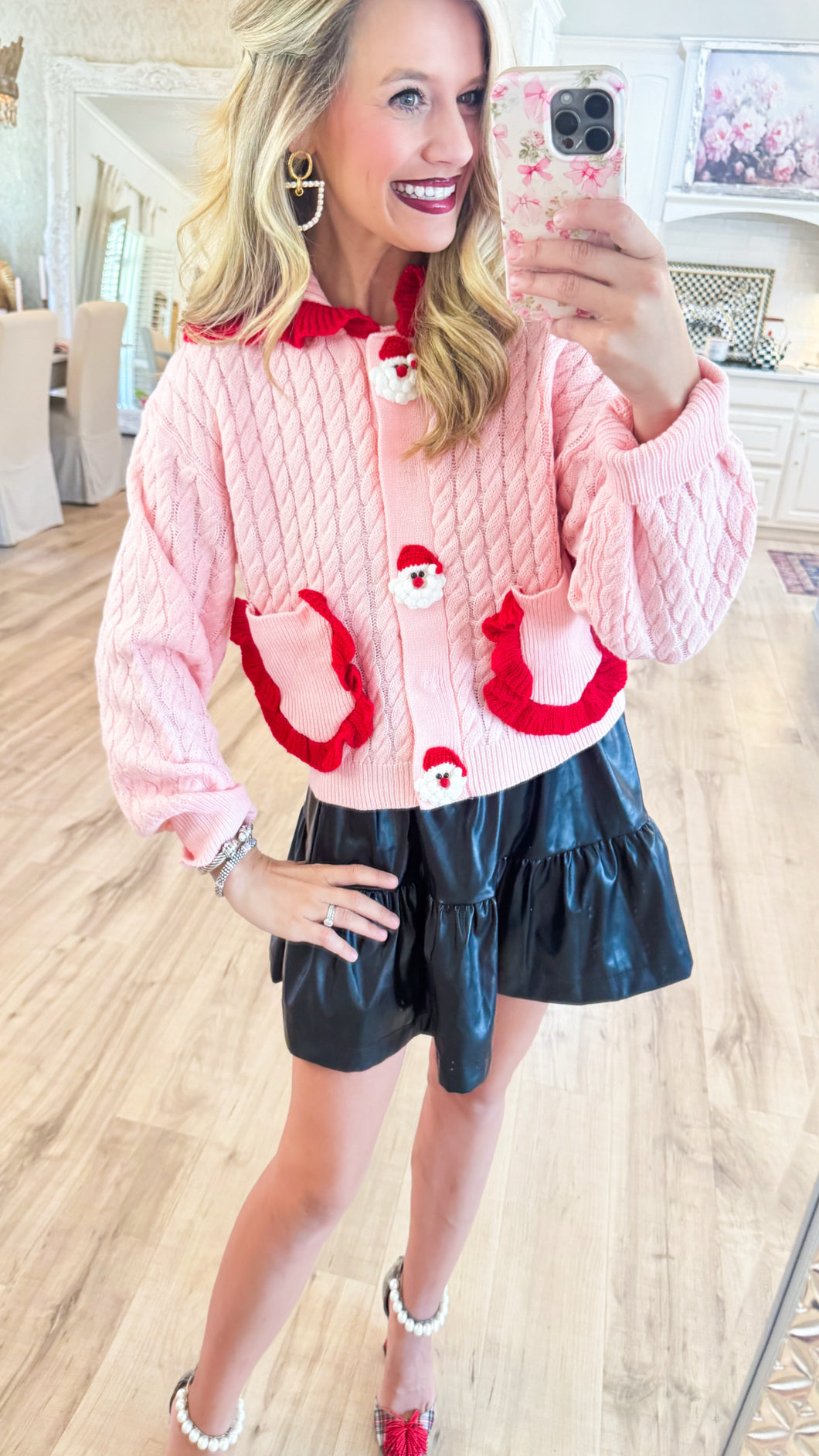 Pink and Red Santa Knit Cardigan
