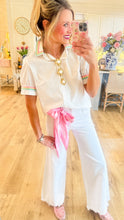 Rainbow Trim Button Up Top