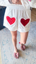 Queen of Sparkle White and Red Jeweled Ruffle Cotton Shorts