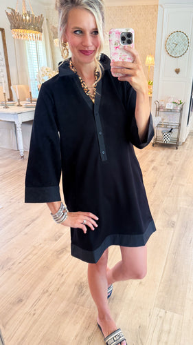 Black 3/4 Sleeve Collared Dress