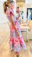 Pink Floral Scallop Detail Midi Dress