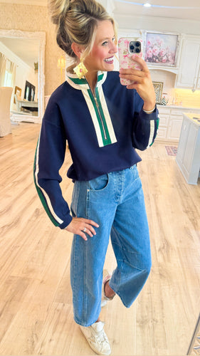 Navy Solid Contrast Detail Sweatshirt