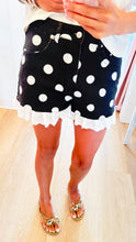 Black and White Polka Dot Ruffle Hem Shorts