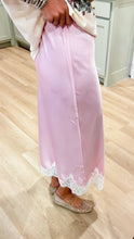Pink Satin Lace Trim Midi Skirt