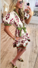 Ecru Floral Pattern Puff Sleeve Mini Dress