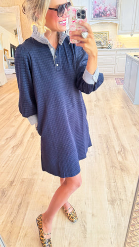 Navy Quilted Shirt Dress