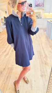 Navy Quilted Shirt Dress
