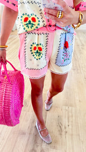 Pink and Yellow Multi Printed Shorts Set