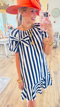 Navy Striped Bubble Mini Dress