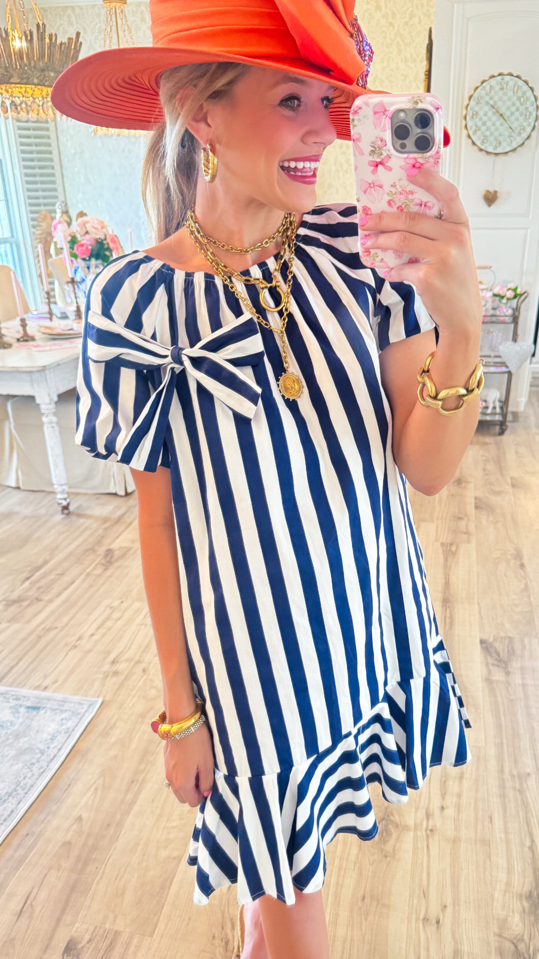 Navy Striped Bubble Mini Dress