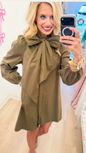 Olive Neck Tie Mini Dress