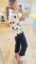 Cream and Black Polka Dot Ruffle Hem Blouse