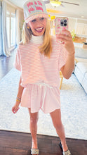 Pink Stripe Short Sleeve Mockneck Short Set