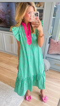 Green Gingham Flutter Sleeve Midi Dress