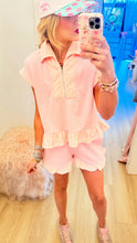 Pink Stripe Ruffle Hem Lounge Short Set