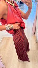 Sienna and Brown Stripe Satin Midi Skirt