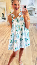 Blue Hydrangea Bow Shoulder Tie Mini Dress