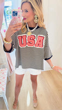 Navy Stripe USA Patchwork Top