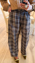 Brown Plaid Barrel Pants