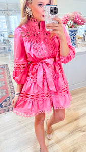 Pink Pearl Button Up Mini Dress