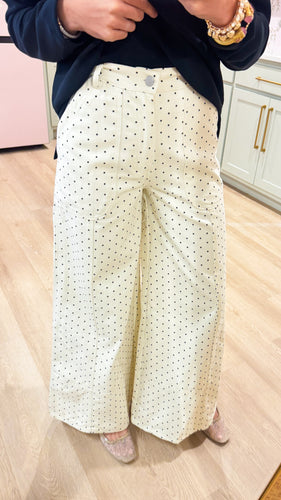 Cream and Black Polka Dot Wide Leg Pants