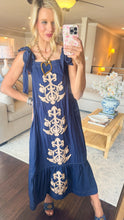 Navy Applique Midi Dress