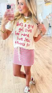 Red Gingham Drawstring Waist Skirt