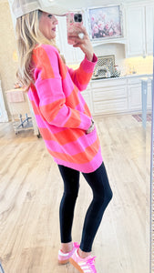 Pink and Orange Stripe Cardigan