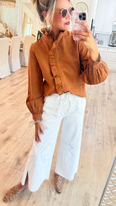 Toffee Ruffle Accent Button Up