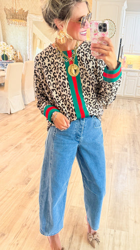 Red and Green Leopard Accent Top