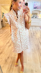 Pink Metallic Gold Abstract Pattern Mini Dress