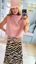 Ivy Jane Blush Collared Fringe Poncho