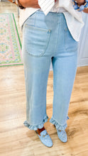 Light Denim Mineral Washed Ruffle Hem Pants