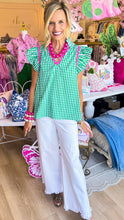 Green Gingham Flutter Sleeve Top