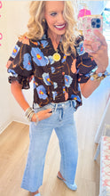 Black Floral Puff Sleeve Top
