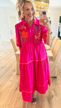 Fuchsia Floral Embroidered Midi Dress