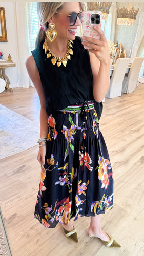 THML Black Floral Skirt