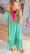 Green Gingham Flutter Sleeve Midi Dress