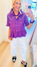 Purple Western Ruffle Hem Top
