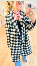 Black and White Houndstooth Tweed Coat