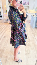 Black and Pink Flower Printed Long Sleeve Mini Dress